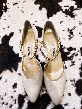 "PROXY" WOMEN'S 80'S/90'S BAMBOO SLING HEELS - WHITE PEARL